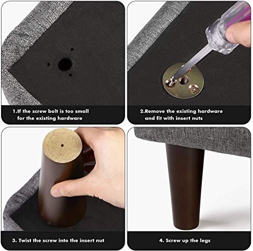 Wood Furniture Sofa Feet Legs 6 Inch Set of 4 for Couch Cabinet Chair Brown Replacement Extenders with Hardware Kit Attachment Mounting Plates M8 Bolts and Screws | Easy to Install