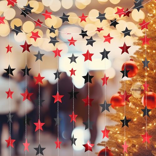 Image of Patelai Glitter Star Garland Banner 2026 Graduation Decor 130 Feet Star Hanging Banner Twinkle Backdrop for Party Birthday Classroom Wedding Supplies(Red,Black)