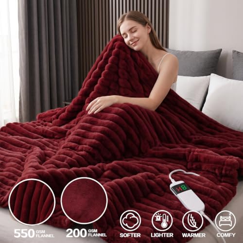 Image of Heated Blanket Electric Throw 50″x60 ″Inch - Thick Striped Flannel Electric Blanket,10 Heating Levels, 1-12 Hours Auto Off, Fast Heating Heating Blanket with Overheat Protection.