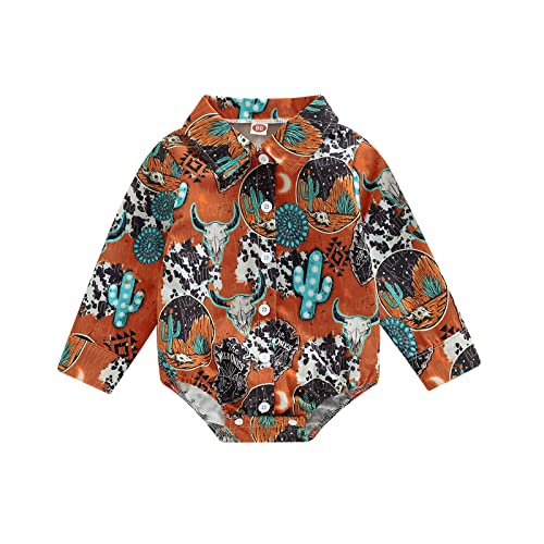 Image of Western Baby Boy Clothes Toddler Boy Shirts Lapel Button Boho Country Cowboy Dress Shirt Pocket Gentlemen Tee Tops