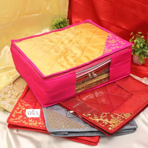 Image of Epics Brings Satin Embrodaiery Designed Saree Cover, Transparent saree cover clothes Cover with Stainless Steel Zip (10)