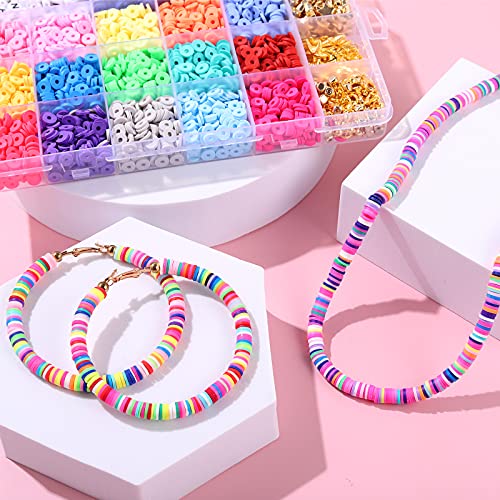4000 stuks kleiparels, 6 mm vlakke, ronde kralen met 270 sieradenproductiekit, 20 kleuren, handgemaakte platte kralen… - Afbeelding 5