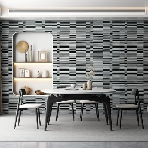 Boobest 幅40cm×長さ9m カッティングシート 黒 白 しま壁紙 の 上 から 貼れる 壁紙 厚手 キッチン リメイクシート 防水 耐熱 ダイノック シート テーブル 天板 リメイクシート ダイノックシート 玄関 天井 作業台 浴室 トイレ 壁紙