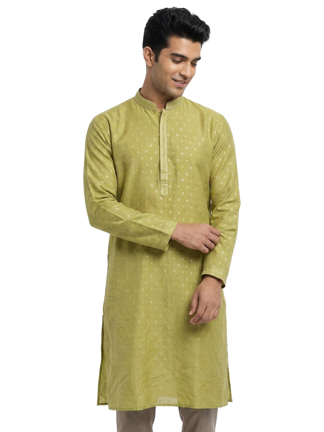 Men Regular Fit Jacquard Pattern Pure Polyester Mandarin Collar Full Sleeve Festive Kurta-image-37