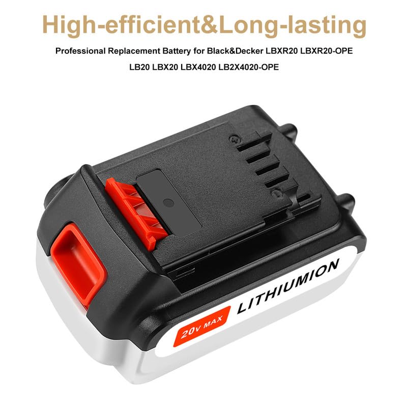 Profesjonalna bateria zamienna do Black and Decker LBXR20 LBXR20-OPE LB20 LBX20 LBX4020 LB2X4020-0PE (20 V, 4,0 Ah, 80 Wh, 5000 mAh) 2 szt
