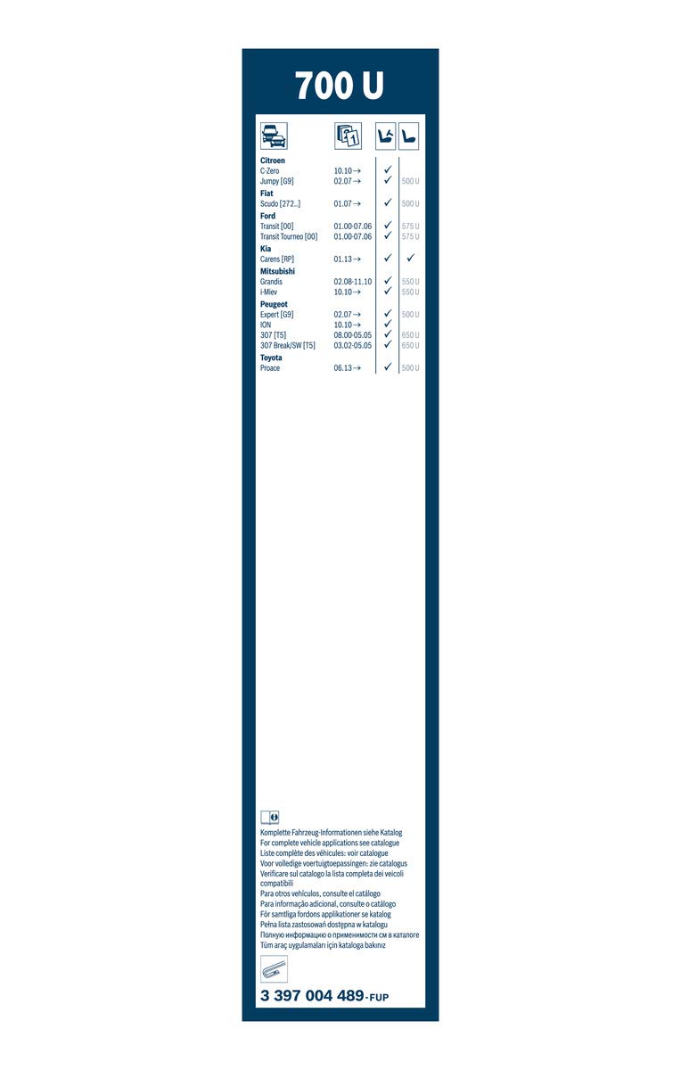 Tergicristalli Bosch Twin 701, Lunghezza 650mm/500mm, 1 set per parabrezza anteriore