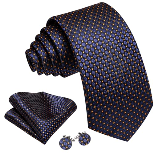 Image of YOHOWA Men Plaid /Striped Ties Set Silk Business Wedding Formal Fashion Necktie and Pocket Square Cufflinks Set