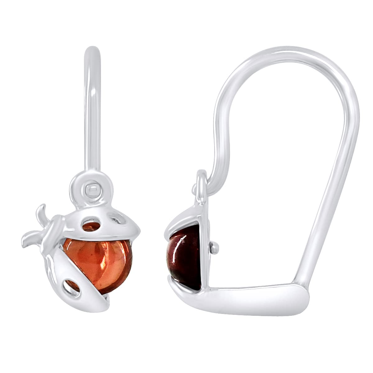 Amours, Baci & Câlins - Orecchini a bottone cocinelle, in argento 925-100% anallergico, per bambini dai 2 ai 12 anni, gioiello per bambini, Argento sterling Argento Sterling Granato, Granato
