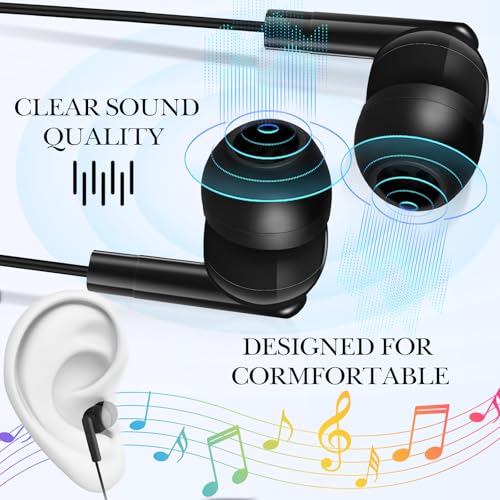 Image of Kanayu 500 Pack Wired Earbuds Bulk for Classroom, 3.5MM No Mic,Black