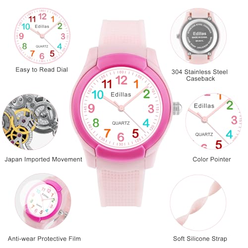 Image of Edillas Kids Teens Watch Analog Girls Boys, Waterproof Stylish Watch for Children,Students with Soft Silicone Strap for Kids Teens 4-16 Years Old