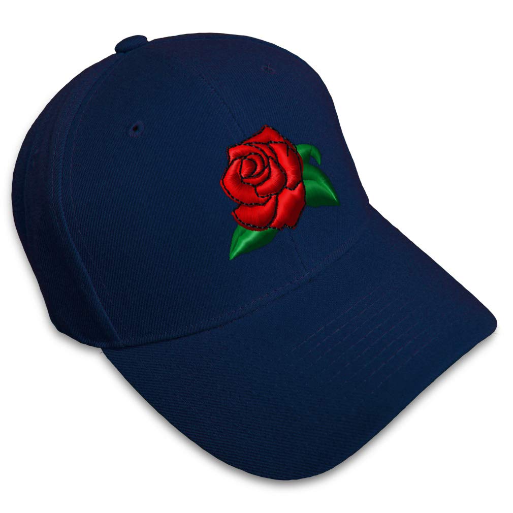Custom Baseball Cap Rose Flower A Embroidery Flowers and Plants Acrylic Dad Hats for Men & Women Navy Design Only