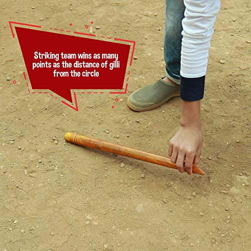 Image of Toiing Smacktoi aka Gilli Danda - Traditional Indian Outdoor Action Game for Kids Age 5 Years and Above Multicolor