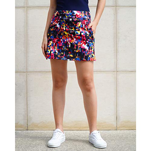 ryandrew Skort for Women Lightweight Activewear Skirt for Running Tennis Golf Workout Pickleball Walking Casual Colorful Blocks Zipper Pockets Large