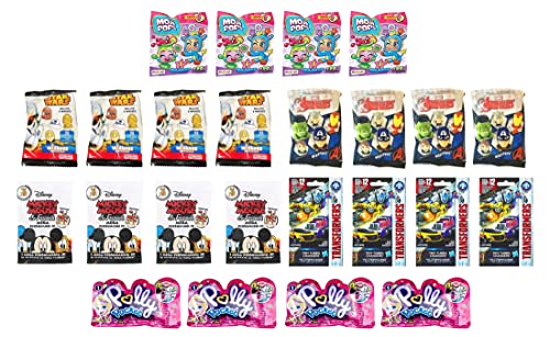 Toptoys2u Bargain Bundles Bolsas de fiesta – Figuras de juego unisex para bolsas ciegas – Transformers, Vengadores, Polly Pocket, Mickey Mouse, Star Wars y Moji Pops- Paquete de 24