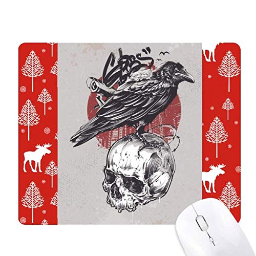 Tatouage illustration corbeau squelette et totem prêtre pour déco mystique style woods forêt