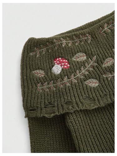 Women's Y2K Off The Shoulder Sweater Cottage Core Vintage Sweater Distressed Long Bell Sleeve Mushroom Knit Pullover3