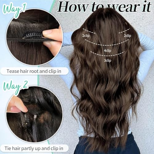 Image of KooKaStyle Wavy Thick Clip in Hair Extensions 20 inch Chocolate Brown