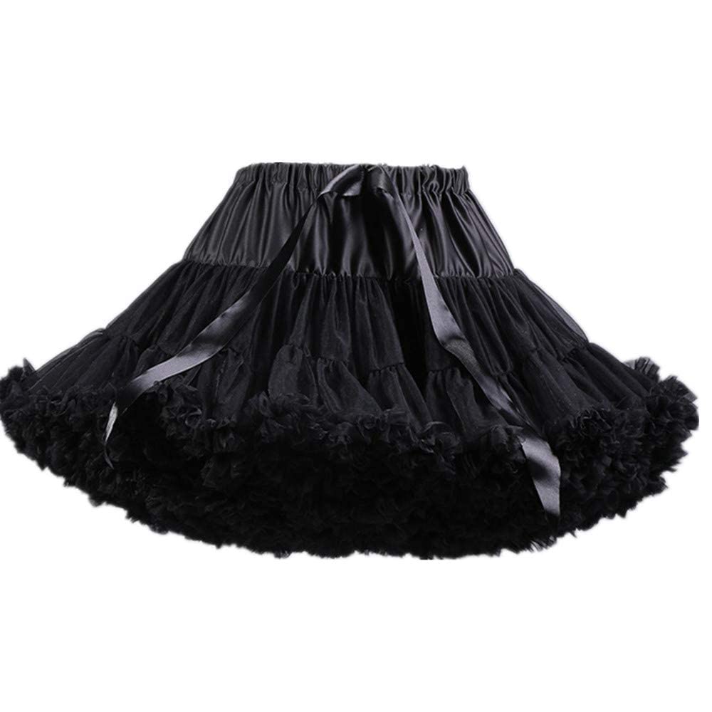 Damen Elastische Taille Tüll Petticoat Tutu Party Mehrschichtiger Puffy Cosplay Rock Unterrock, Länge 40 cm, Taille 56-100 cm Schwarz