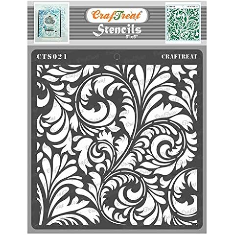 CrafTreat Reusable Floral Stencils for Painting on Wood, Canvas, Paper, Fabric, Floor, Wall and Tile - Flourish 2-6x6 Inches - DIY Art and Craft Stencils for Home Decor - Flourish Wall Stencil Cover
