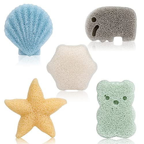Image of KECUCO Baby Bath Sponge for Bathing, Konjac Bath Sponges for Infants, Toddler, Newborn, Natural and Safe Plant-Based Konjac Baby Bath Accessories, 5pcs(SET2)