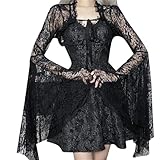 The goth lace bolero shrug will add a touch of darkness and elegance to your outfit! This black lace shrug crop top is designed with a tie front, lace-up details, and exquisite floral lace patterns, making it the Victorian accessory for any gothic en...