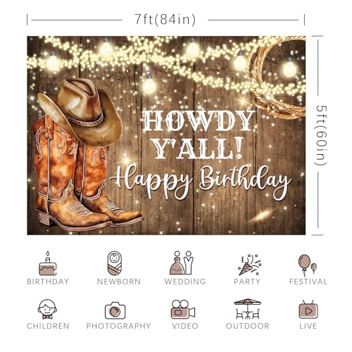 Fondo Fotográfico Western Birthday 7x5ft Color Marrón miniatura 6