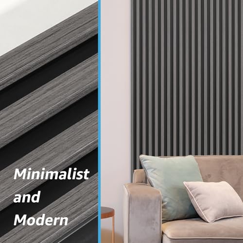 Image of Art3d 96 x 6 Inch 3D Fluted Wood Textured Slat Wall Panels, 8-Pack, Grey