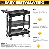 Heavy Duty 3-Tier Plastic Utility Cart on Wheels – 41"x17"x34" – 550 lbs Load Capacity – Rolling Tool Trolley with Removable Adjustable Shelves – Service Cart for Garage, Workshop, Warehouse - Image 7