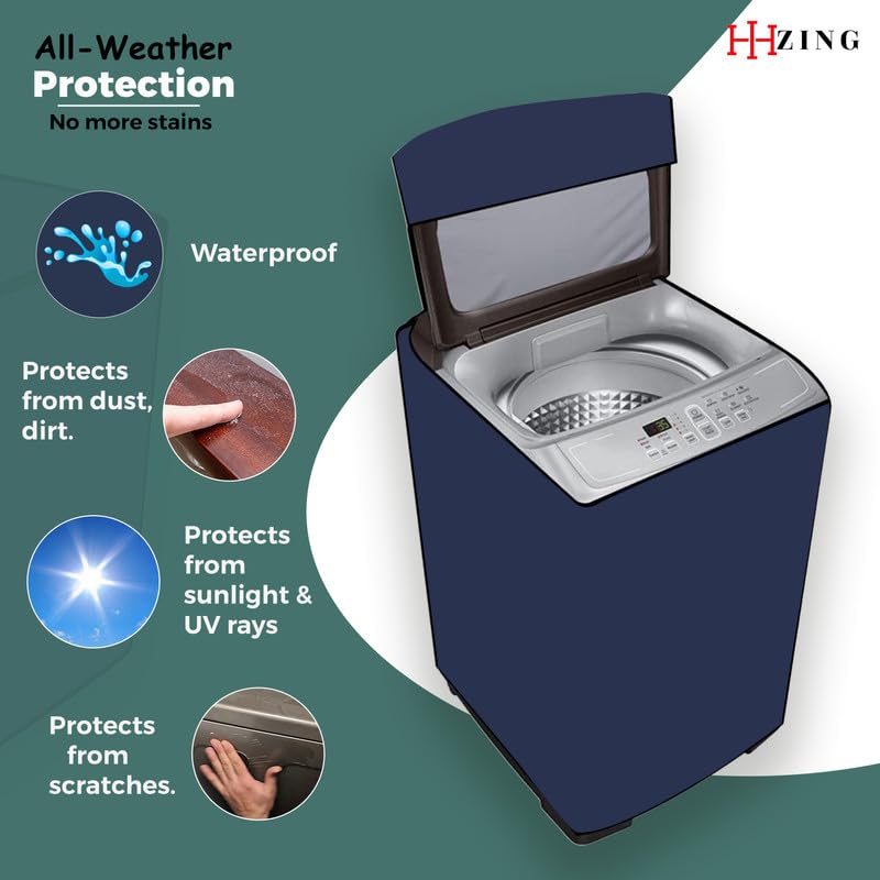 Image of Waterproof Washing Machine Cover Fully Automatic Sutaible for Samsung Model 8.0 kg Ecobubble Top Load, WA80BG4441BG (54 x 56 x 98 cms) Solid Blue Print