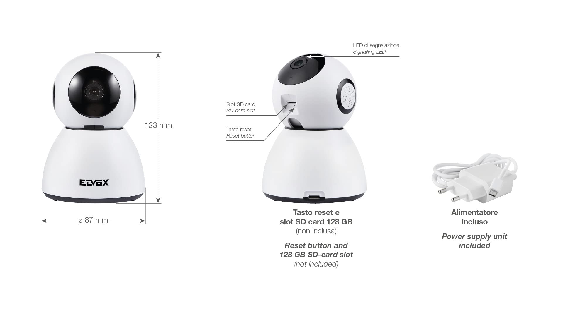 Vimar 46239.040A Telecamera IP WiFi motorizzata con rilevatore di movimento, compatibile con assistenti vocali, disponibile VIEW product per Alexa e Google assistant