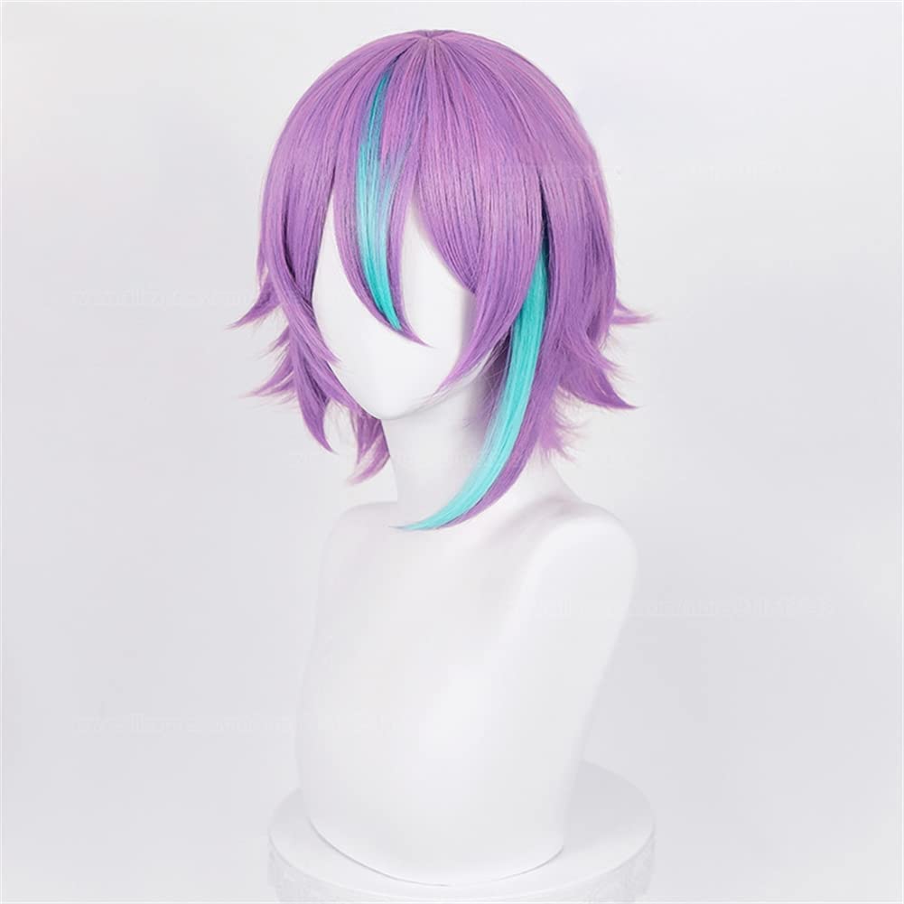 Xingwang Queen Anime Cosplay Wig Short Purple Mixed Blue Party Wigs for Men Boys - Image 4