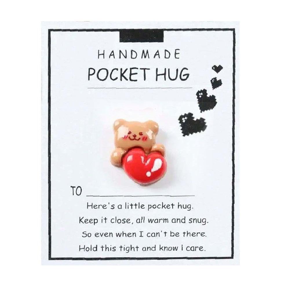 Un pequeño abrazo de oso de bolsillo, enviándote un abrazo de oso con tarjetas positivas, adornos emocionales, soporte de tarjeta de oso Kee con saludo
