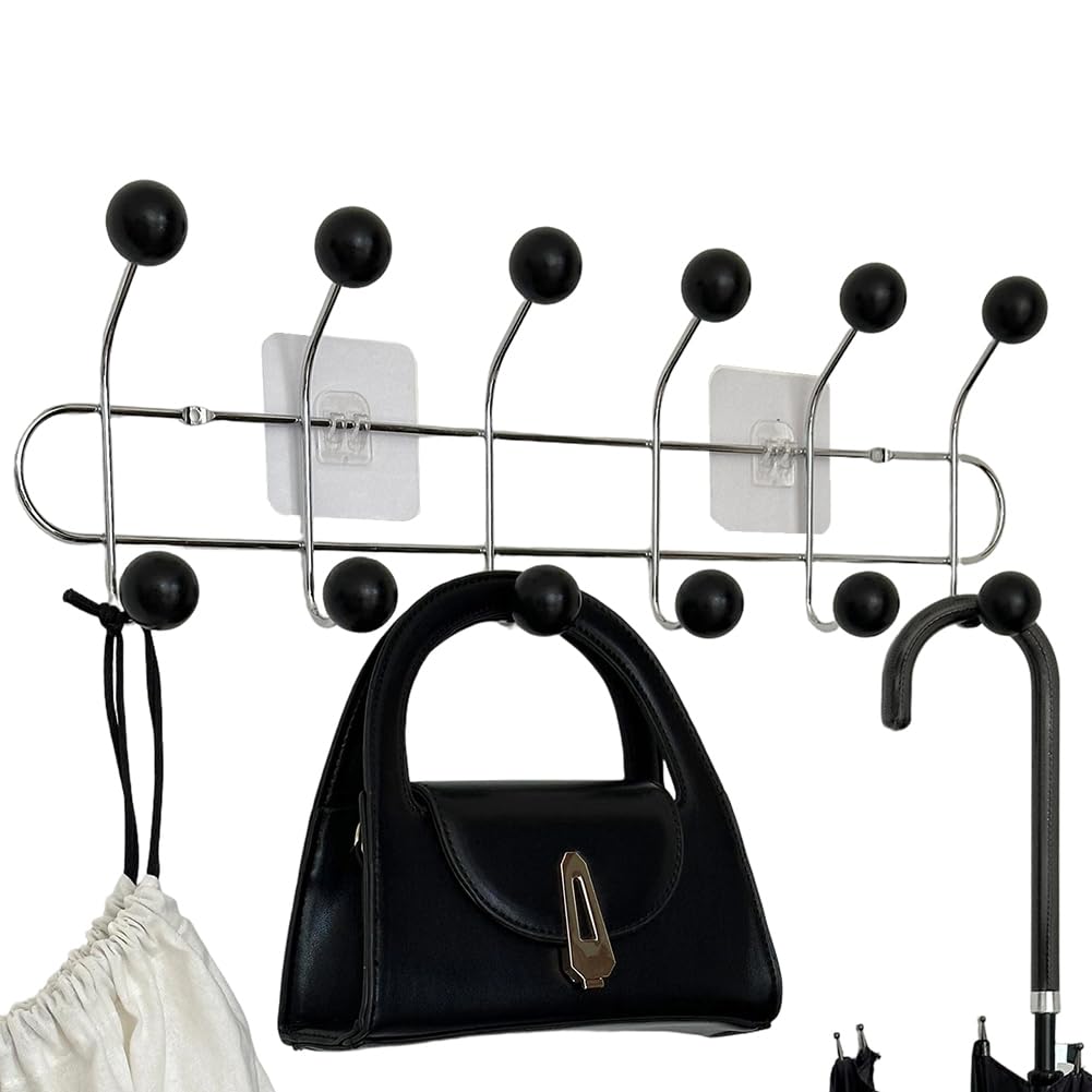 Hndhbfgrt Black Space-Saving Wall-Mounted Hanger With 6 Hooks For Clothes And Towels, No Punch Installation