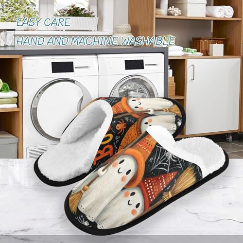 Halloween Ghosts Cartoon Orange Slippers For Women Men Soft Memory Foam Non-Slip Hallowmas Winter Indoor House Shoes Travel Slipper3