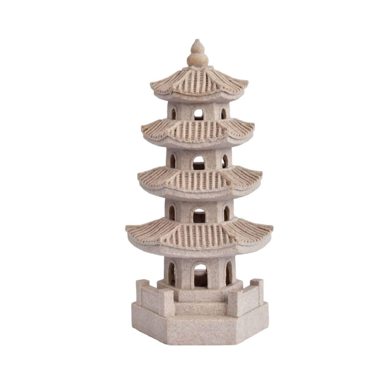 Stone-Look Structure Lantern with Solar Light Decorative Pagoda Lantern with Solar Light Outdoor Pagoda Figurine Warm-Toned for Courtyard, Patio, Pathway, 4-Layer-Sandstone-image-39