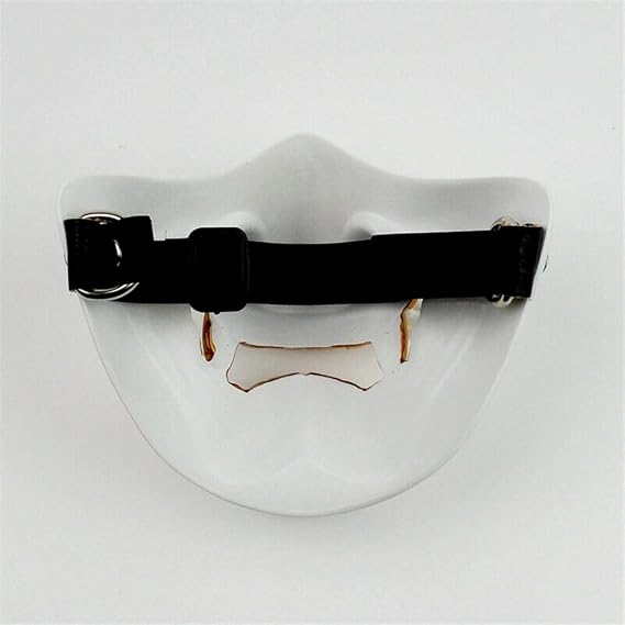 asky Japanese Hannya Mask Smiling Tiger Resin Half Face Cover Mask Halloween Cosplay Prop (White)