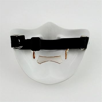 asky Japanese Hannya Mask Smiling Tiger Resin Half Face Cover Mask Halloween Cosplay Prop (White)