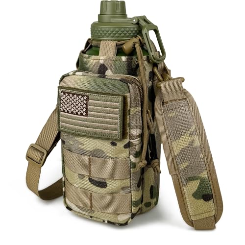 Image of 32 Oz Water Bottle with Sleeve - Insulated Bottle with Strap Stainless Steel Gym Water Bottles for Men Sports Workout Hiking Camo Green