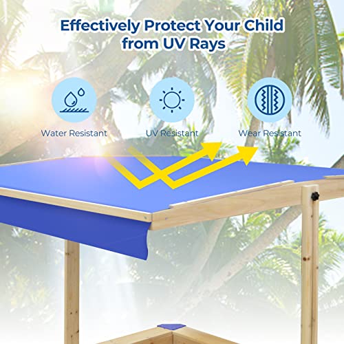 Tatub Wooden Sandbox With Cover For Kids, Sand Pit With Canopy Height Adjustable For Toddlers, Outdoor Sand Box For Backyard, Gift For Ages 3-8 #TOP3