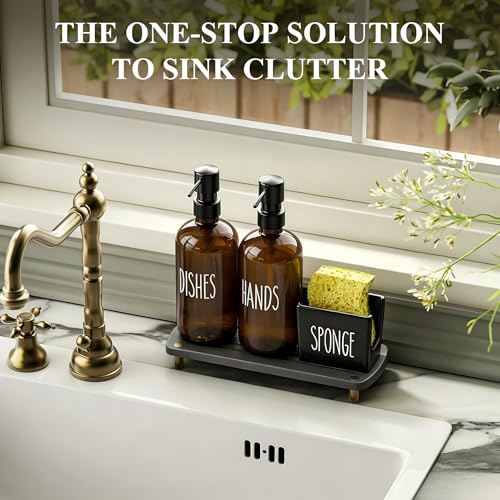 Image of Cisily Amber Kitchen Soap Dispenser Set with Ceramics Sponge Holder