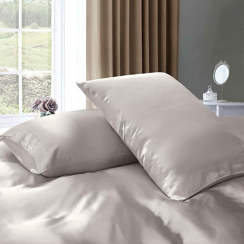 Miniatura 3 de Juego de edredón de satén de seda 100% pura con juego de sábanas bajeras, 4 piezas, sábana bajera de satén de seda de bolsillo profundo de 15