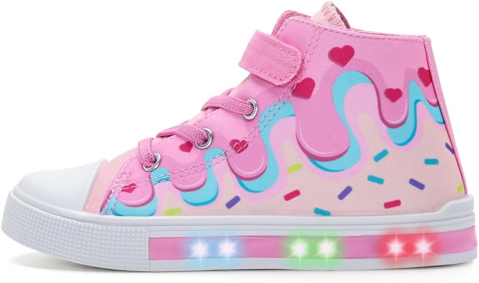 EUXTERPA Kids Toddler Sneakers Light Up Flashing Shoes Girls Boys Easy Fasten High Top Walking Canvas Sneaker