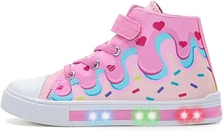 EUXTERPA Kids Light-Up Sneakers High-Top Canvas Shoes | Flashing shoe, Hook-and-Loop, Casual, School, Outdoor, Toddler Girls Boys