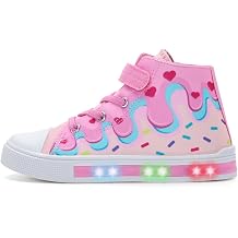 EUXTERPA Kids Light-Up Sneakers High-Top Canvas Shoes | Flashing shoe, Hook-and-Loop, Casual, School, Outdoor, Toddler Girls Boys