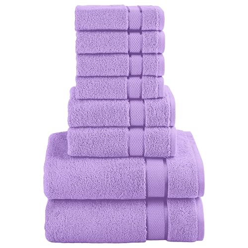 Image of Elegant Comfort Premium Cotton 8-Piece Towel Set, Includes 4 Washcloths, 2 Hand Towels and 2 Bath Towels, 100% Turkish Cotton - Highly Absorbent and Super Soft Towels for Bathroom, Lilac