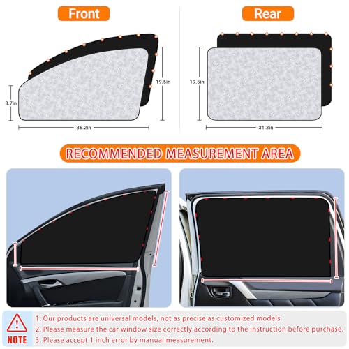 Image of ZATOOTO Car Side Window Sun Shades - 4 Pcs Front Rear Magnetic Privacy SunShades Black Silver SUV Windshield Curtain for Baby Kids