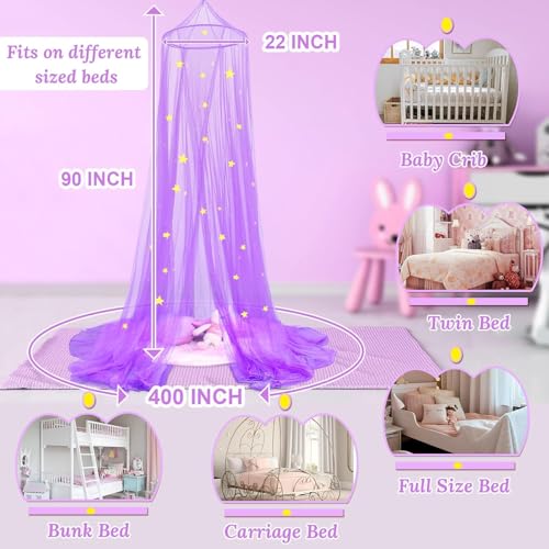 South To East Betthimmel mit fluoreszierenden Sternen, leuchtet im Dunkeln, Moskitonetz für Baby, Kinder, Jungen, Mädchen, Tochter. Galaxy Betthimmel für Babybett, Kinderbett,Lila