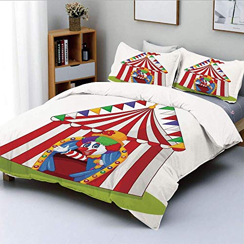 Juego de funda de edredón Illustration of Cartoon Clown Come Out from Circus Tent Smile Joker Enjoy 1 funda de edredón y 2 fundas de almohada de microfibra ultrasuave de primera calidad para niños niñ