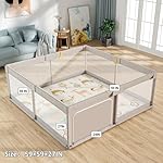 Mloong Baby Playpen with Mat, 59x59 Inches Extra Large Playpen for Babies and Toddlers, Indoor & Outdoor Activity Center, Safety Baby Fence with Gate - Image 2