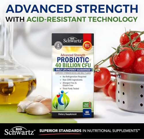 Image of BioSchwartz Daily Probiotic Nutritional Supplement - 40 Billion CFU for Gut Health - Probiotics for Men and Women - Digestive Health with Astragalus & Lactobacillus - Shelf Stable - 60 Count